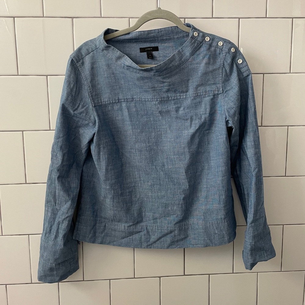 J Crew Funnel-neck Chambray Shirt Sz 6